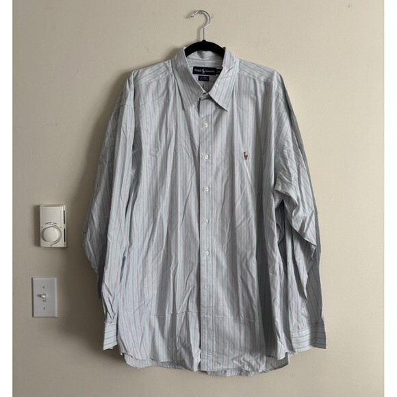 Ralph Lauren Mens XXL Cotton Button Up Shirt Flesh Pony Preppy Blue Purple White - Picture 1 of 7